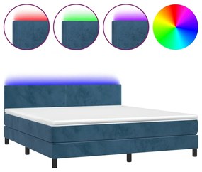 vidaXL Κρεβάτι Boxspring με Στρώμα &amp; LED Σκ. Μπλε 160x200εκ. Βελούδινο