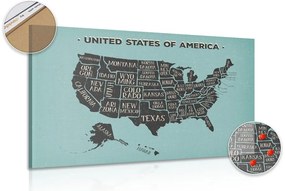 Εικόνα στον εκπαιδευτικό χάρτη των ΗΠΑ από φελλό με μπλε φόντο - 90x60  wooden