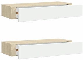 vidaXL Ράφια Τοίχου Συρτάρια 2 τεμ. Δρυς/Λευκό 60x23,5x10 εκ από MDF