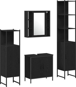 vidaXL Σετ Επίπλων Μπάνιου με ράφι 4 pcs Μαύρο Επεξεργασμένο ξύλο