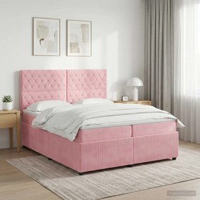 vidaXL Κρεβάτι box spring με στρώμα Ροζ 200 x 200 cm Βελούδο