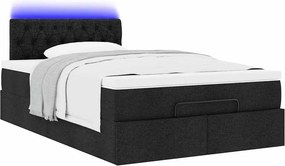 vidaXL Οθωμανικό κρεβάτι με στρώμα &amp; LEDs Μαύρο 120x190 cm Ύφασμα