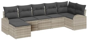 vidaXL Σετ Καναπέ Κήπου με μαξιλάρι 7 pcs Ανοιχτό γκρι Πολυ ράταν