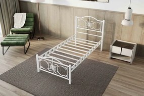 Stewehome Pero μονό μεταλλικό κρεβάτι λευκό ρομαντικό σχέδιο 90x190 cm