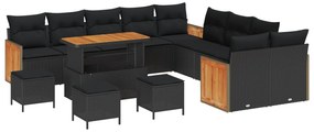 Σετ Καναπέ Κήπου με μαξιλάρι 18 pcs Μαύρο συνθετικό ρατάν