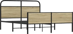 vidaXL Σκελετός Κρεβ. Χωρίς Στρώμα Sonoma Δρυς 150x200 εκ. Μεταλλικό