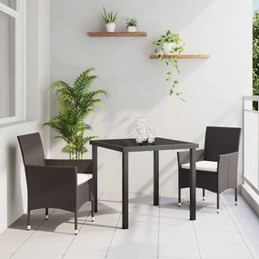 vidaXL Σέτ φαγητού για κήπο με μαξιλάρι 3 pcs Καφέ Πολυ ράταν