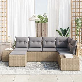 vidaXL Σετ Καναπέ Κήπου 6 τεμαχίων με Μαξιλάρια Μπεζ Πολυ Ράταν