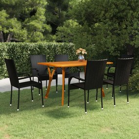 vidaXL Σετ Τραπεζαρίας Κήπου 7 Τεμαχίων Μαύρο