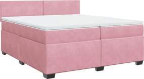 vidaXL Κρεβάτι Boxspring με Στρώμα Ροζ 200x200 εκ. Βελούδινο