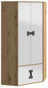 Γωνιακή ντουλάπα Akron N114, Artisan βελανιδιά, Γυαλιστερό λευκό, 191x88x88cm, 86 kg, Πόρτες ντουλάπας: Με μεντεσέδες, Αριθμός ραφιών: 3 | Epipla1.gr