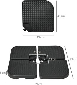 Βάση ομπρέλας 4 τεμαχίων, γεμιστό, 100 x 100 x 8 cm, Μαύρο