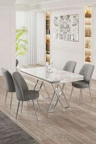 Dining Table &amp; Chairs Set (5 Pieces) Vals - White, Chrome, Grey White
Chrome
Grey