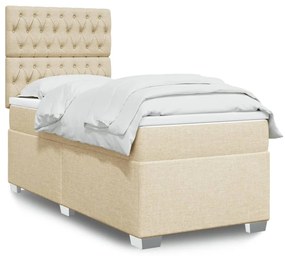 vidaXL Κρεβάτι Boxspring με Στρώμα Κρεμ 90x190 εκ.Υφασμάτινο