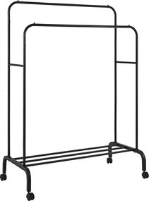 Διπλή Tροχήλατη Κρεμάστρα Δαπέδου 110x55x150cm με 1 Ράφι - Μαύρο