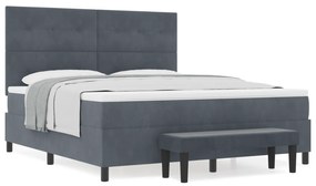 vidaXL Κρεβάτι με Στρώμα και Πάγκο Σκούρο Γκρι 180x200 εκ. Βελούδο