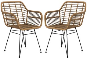 HOMCOM Σετ 2 καρεκλών σε στυλ Boho, καρέκλες κουζίνας, PE Rattan, 56 x 60 x 79 cm, Φυσικό + Μαύρο