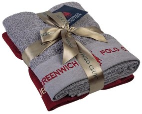 Πετσέτες 2662 (Σετ 2τμχ) Grey-Bordo Greenwich Polo Club Σετ Πετσέτες 50x90cm 100% Cotton