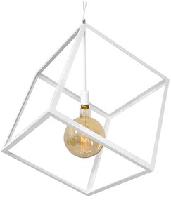 GloboStar® CUBE 01675 Μοντέρνο Κρεμαστό Φωτιστικό Οροφής Μονόφωτο 1 x E27 Λευκό Μεταλλικό Πλέγμα Μ70 x Π70 x Y87cm