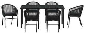 vidaXL Σέτ φαγητού για κήπο 7 pcs Μαύρο Χάλυβας με επίστρωση πούδρας