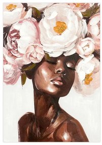 ΠΙΝΑΚΑΣ ΣΕ ΚΑΜΒΑ Fylliana "Woman with flowers" ΚΑΦΕ-ΜΠΕΖ-ΡΟΖ-ΛΕΥΚΟ 70x3x100εκ