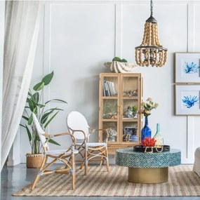 Artekko Ivory Τραπέζι Σαλονιού MDF/Capiz Άσπρο/Γαλάζιο (89x89x41)cm - 78482-BLUE