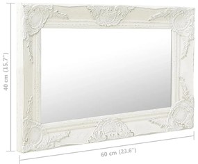 vidaXL Καθρέφτης Τοίχου με Μπαρόκ Στιλ Λευκός 60 x 40 εκ.