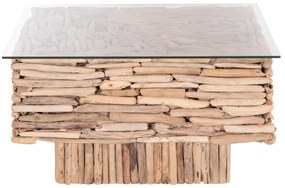 Τραπεζάκι Σαλονιού SPARROW C9960 Τετράγωνο Driftwood - Γυαλί 95x95x51,5Υ εκ. 95x95x51.5 εκ.