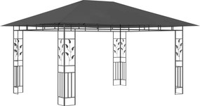 vidaXL Κιόσκι με Σήτα και Φωτάκια LED Ανθρακί 4 x 3 x 2,73 μ.