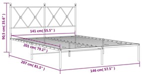 Πλαίσιο Κρεβατιού με Κεφαλάρι Λευκό 140 x 200 εκ. Μεταλλικό - Λευκό