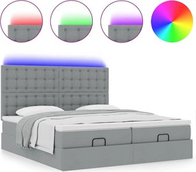 vidaXL Οθωμανικό κρεβάτι με στρώματα &amp; LEDs Ανοιχτό γκρι ύφασμα