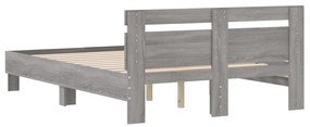 vidaXL Πλαίσιο Κρεβατιού με Κεφαλάρι Γκρι sonoma 135x190εκ. Επεξ. Ξύλο