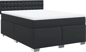 vidaXL Κρεβάτι Boxspring με Στρώμα Μαύρο 140x190εκ.από Συνθετικό Δέρμα