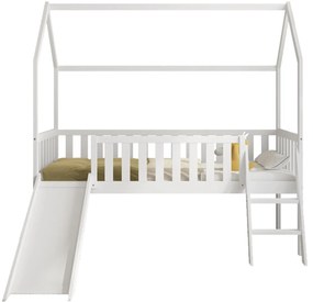 Κρεβάτι παιδικό PHYLLIS με Τσουλήθρα τύπου Montessori Ξύλο Πεύκου Λευκό 90x190 εκ. 196x96x185 εκ.