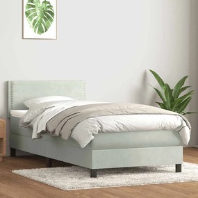 Κρεβάτι Boxspring με Στρώμα Ανοιχτό Γκρι 80x210 εκ. Βελούδινο - Γκρι