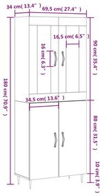 Ντουλάπι Γκρι Sonoma 69,5 x 34 x 180 εκ. Επεξεργασμένο Ξύλο - Γκρι