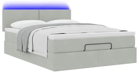 vidaXL Οθωμανικό κρεβάτι με στρώμα & LEDs Ανοιχτό γκρι Βελούδο