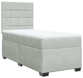 Κρεβάτι Boxspring με Στρώμα Ανοιχτό Γκρι 90x190 εκ. Βελούδινο - Γκρι