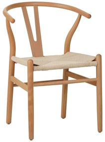 Καρέκλα Wishbone pakoworld rubberwood-σχοινί σε φυσική απόχρωση 53.5x57x74εκ