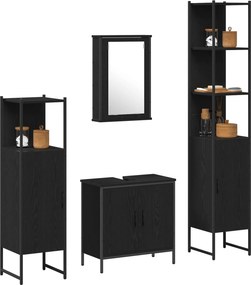 vidaXL Σετ Επίπλων Μπάνιου με ράφι 4 pcs Μαύρο Επεξεργασμένο ξύλο