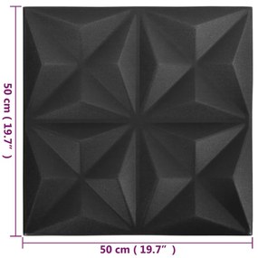 vidaXL Πάνελ Τοίχου 3D 12 τεμ. Μαύρο Origami 50 x 50 εκ. 3 μ²