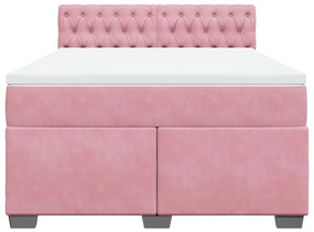 Κρεβάτι Boxspring με Στρώμα Σκούρο Ροζ 140x200 εκ. Βελούδινο - Ροζ