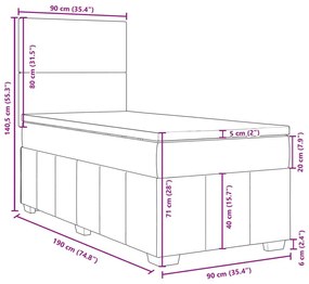 Κρεβάτι Boxspring με Στρώμα Σκούρο Καφέ 90x190 εκ. Υφασμάτινο - Καφέ