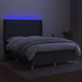 vidaXL Κρεβάτι Boxspring με Στρώμα &amp; LED Σκ.Γκρι 140x200 εκ Υφασμάτινο