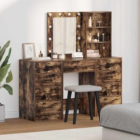 vidaXL Σετ Καθρέφτη 3 Τεμαχίων με LED, Καπνιστός Δρυς, Ξύλινη Κατασκευή