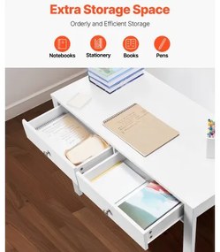 VEVOR Small Desk with Drawers Kids Desk for Bedroom Simple Study Table White