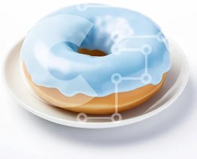 Σετ των 2 Intra Συλλεκτικό Ξύλινο Παζλ Plywood  4mm - Μπλε παγωμένο ντόνατ σε ένα πιάτο Σε Ξύλινο Κουτί - Διαστάσεις: 10x10 cm – 25 κομμάτια