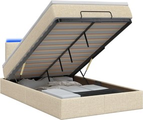 vidaXL Κρεβάτι Ottoman με Στρώμα και LED Κρεμ 120 x 190 cm Ύφασμα