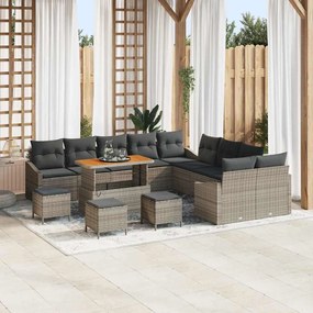 vidaXL Σετ Καναπέ Κήπου με μαξιλάρι 13 pcs Γκρι Πολυ ράταν