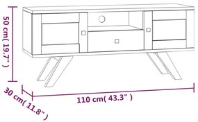 Έπιπλο Τηλεόρασης 110 x 30 x 50 εκ. από Μασίφ Ξύλο Teak - Καφέ